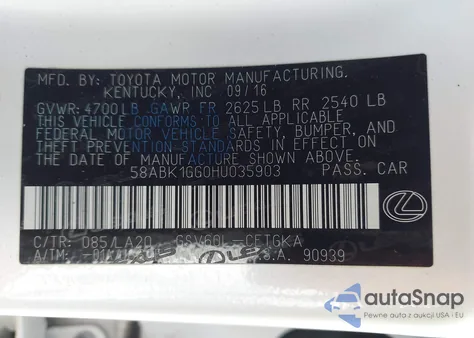 2017 Lexus Es 350 из США, поврежденный, VIN 58ABK1GG0HU035903